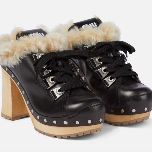 Miu Miu Winter Platform Mules in Black NWT - Picture 2 of 15